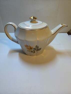 Vintage Heatmaster England Staffordshire Yellow Rose Gold Trim Teapot